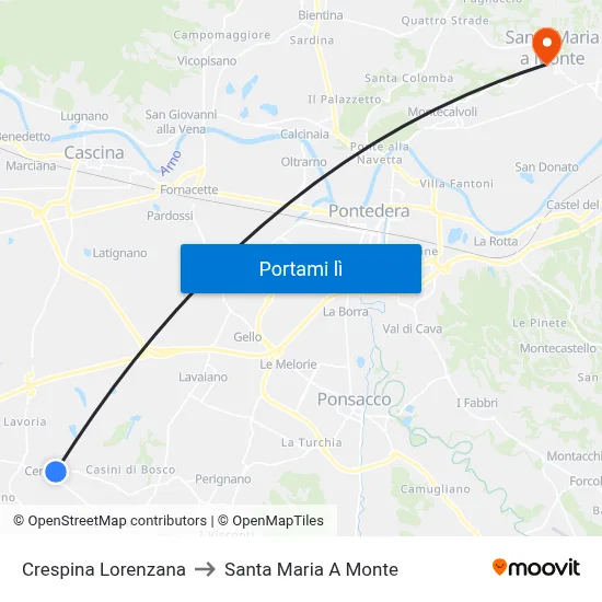 Crespina Lorenzana to Santa Maria A Monte map
