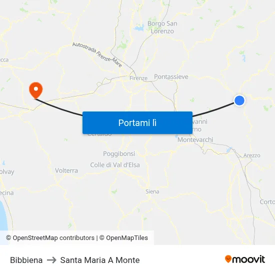 Bibbiena to Santa Maria A Monte map