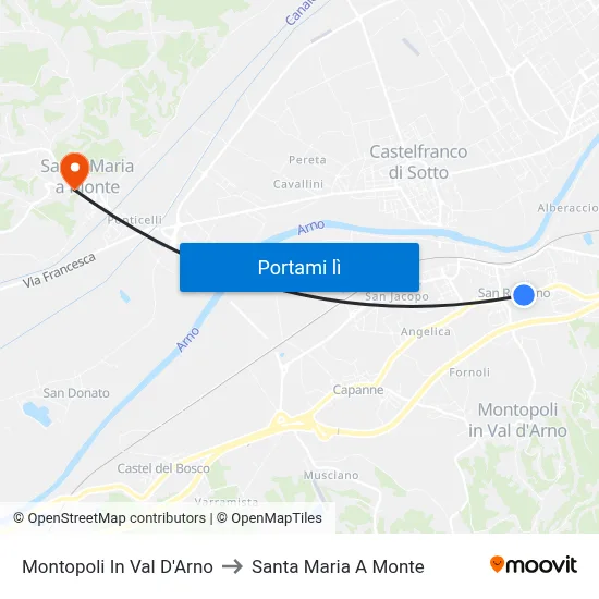 Montopoli In Val D'Arno to Santa Maria A Monte map