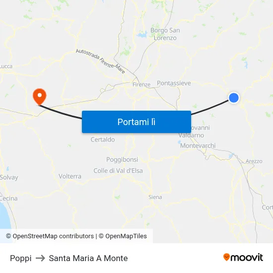 Poppi to Santa Maria A Monte map