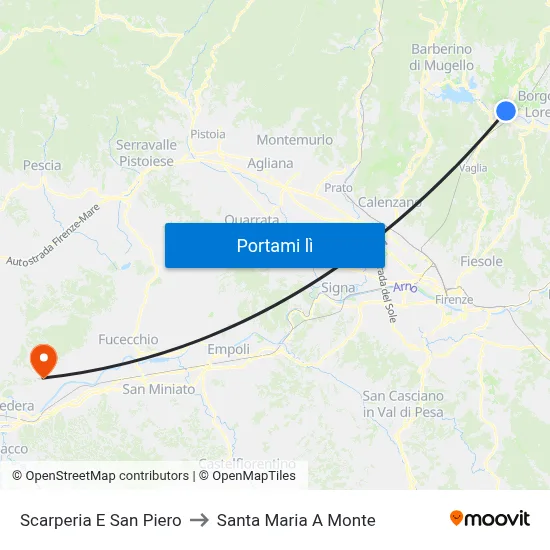 Scarperia E San Piero to Santa Maria A Monte map
