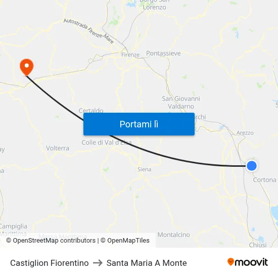 Castiglion Fiorentino to Santa Maria A Monte map
