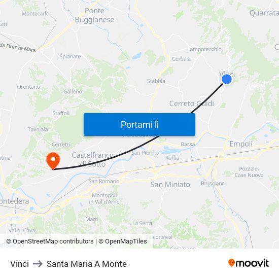 Vinci to Santa Maria A Monte map