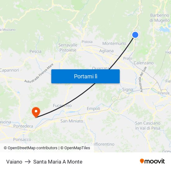 Vaiano to Santa Maria A Monte map