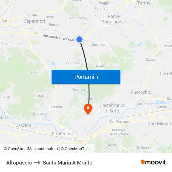 Altopascio to Santa Maria A Monte map