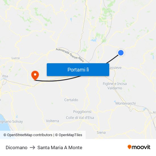 Dicomano to Santa Maria A Monte map