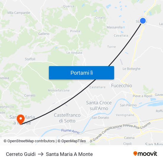 Cerreto Guidi to Santa Maria A Monte map