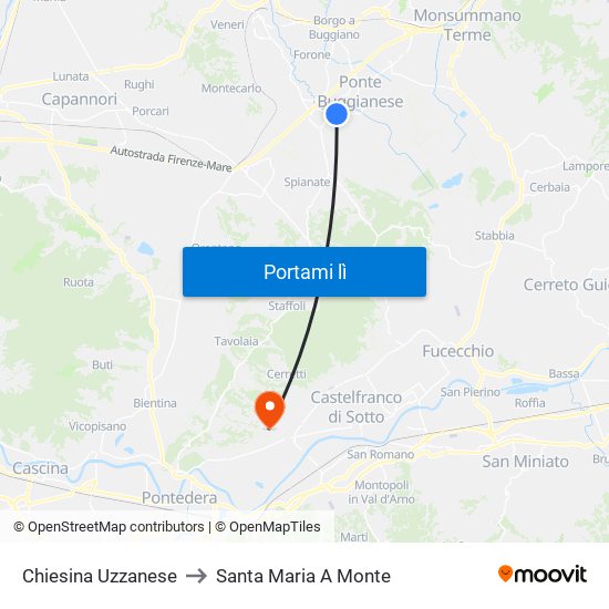 Chiesina Uzzanese to Santa Maria A Monte map