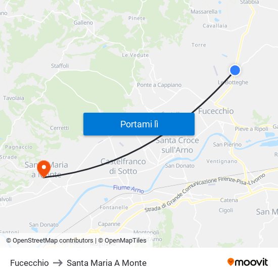 Fucecchio to Santa Maria A Monte map