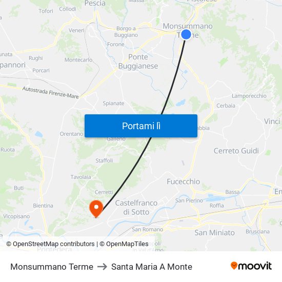 Monsummano Terme to Santa Maria A Monte map