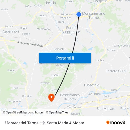 Montecatini-Terme to Santa Maria A Monte map