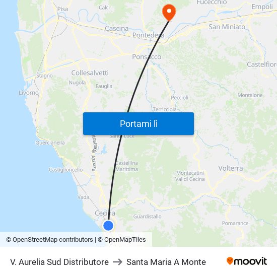 V. Aurelia Sud Distributore to Santa Maria A Monte map