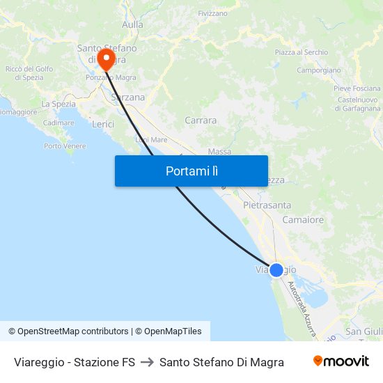 Viareggio Stazione FS to Santo Stefano Di Magra map