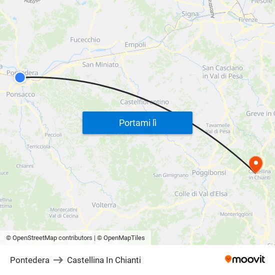 Pontedera to Castellina In Chianti map