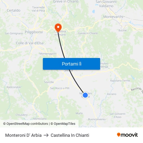 Monteroni D' Arbia to Castellina In Chianti map