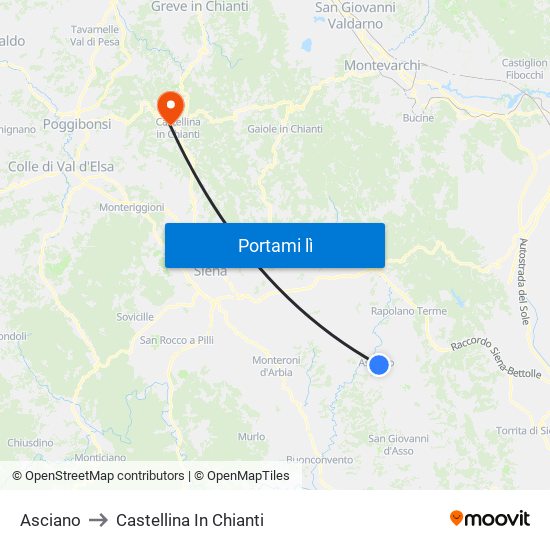Asciano to Castellina In Chianti map