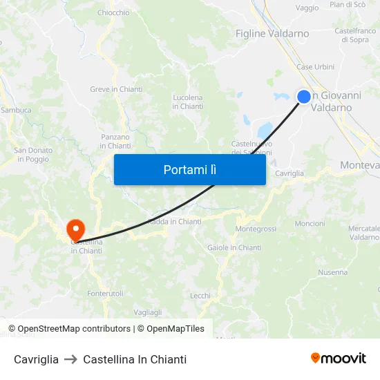 Cavriglia to Castellina In Chianti map