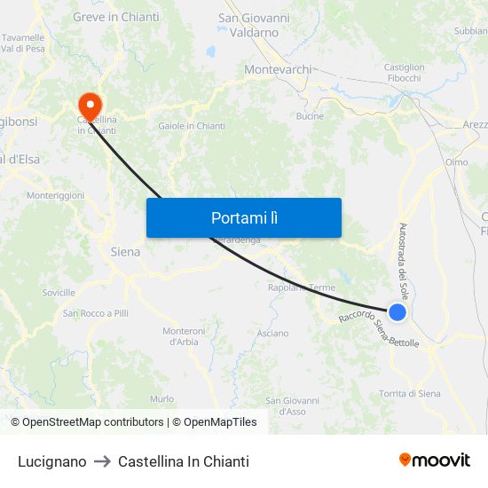 Lucignano to Castellina In Chianti map