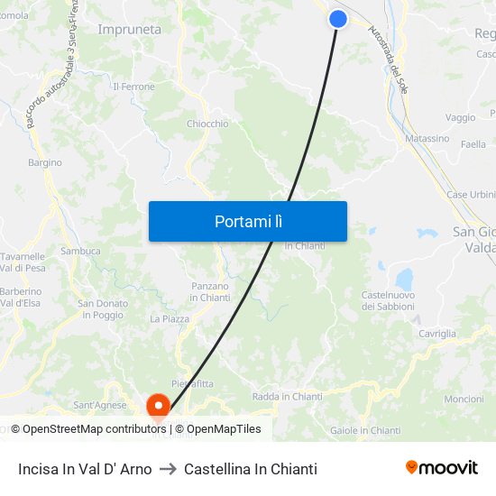 Incisa In Val D' Arno to Castellina In Chianti map