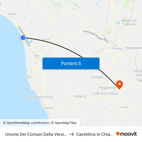 Unione Dei Comuni Della Versilia to Castellina In Chianti map