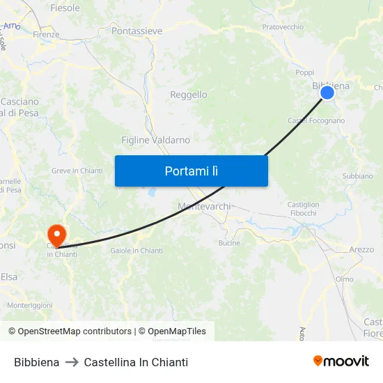 Bibbiena to Castellina In Chianti map