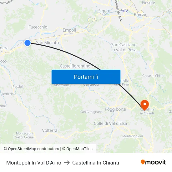 Montopoli In Val D'Arno to Castellina In Chianti map