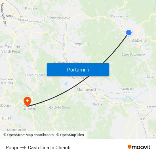 Poppi to Castellina In Chianti map