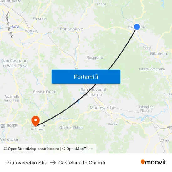 Pratovecchio Stia to Castellina In Chianti map