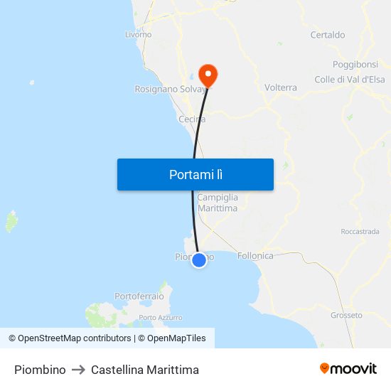 Piombino to Castellina Marittima map