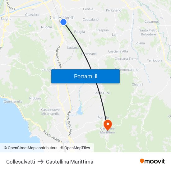 Collesalvetti to Castellina Marittima map