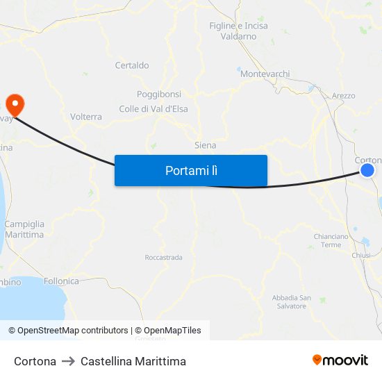 Cortona to Castellina Marittima map