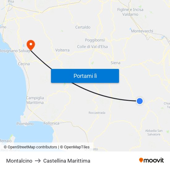 Montalcino to Castellina Marittima map