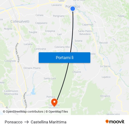 Ponsacco to Castellina Marittima map