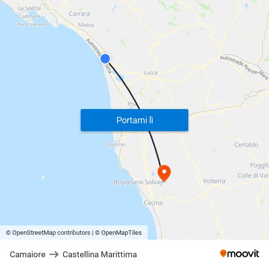 Camaiore to Castellina Marittima map