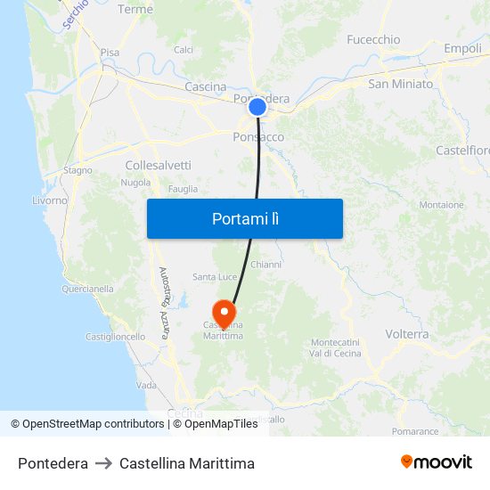 Pontedera to Castellina Marittima map