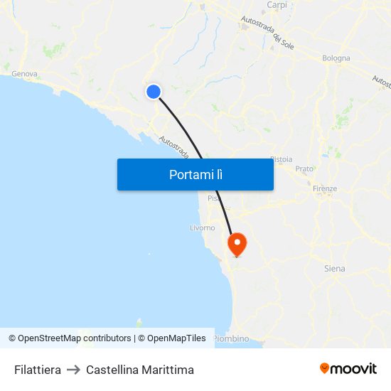 Filattiera to Castellina Marittima map