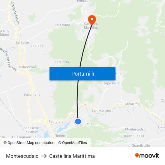 Montescudaio to Castellina Marittima map