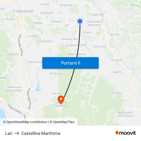 Lari to Castellina Marittima map