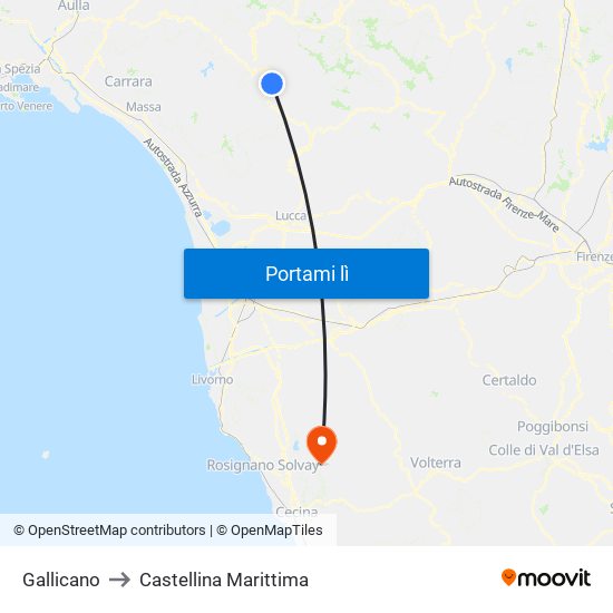 Gallicano to Castellina Marittima map