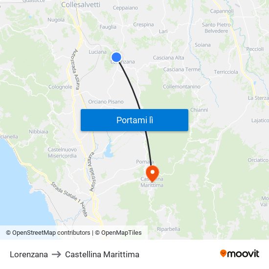 Lorenzana to Castellina Marittima map
