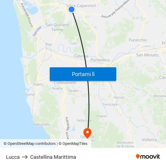 Lucca to Castellina Marittima map