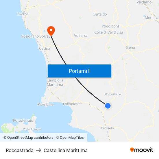 Roccastrada to Castellina Marittima map