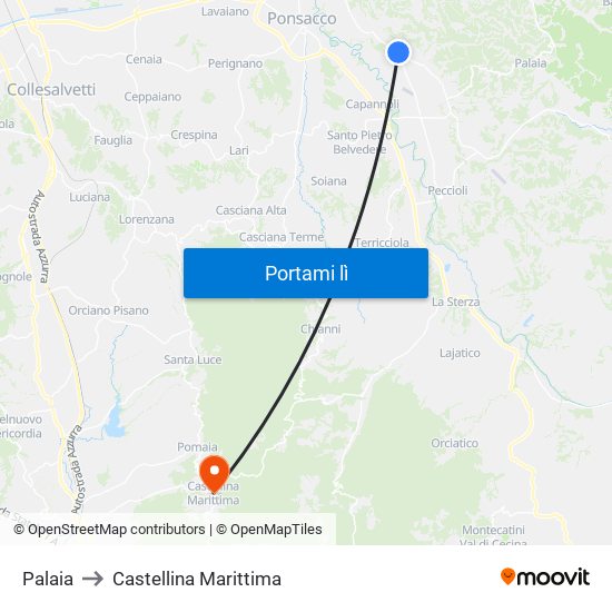 Palaia to Castellina Marittima map