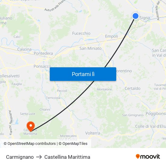 Carmignano to Castellina Marittima map