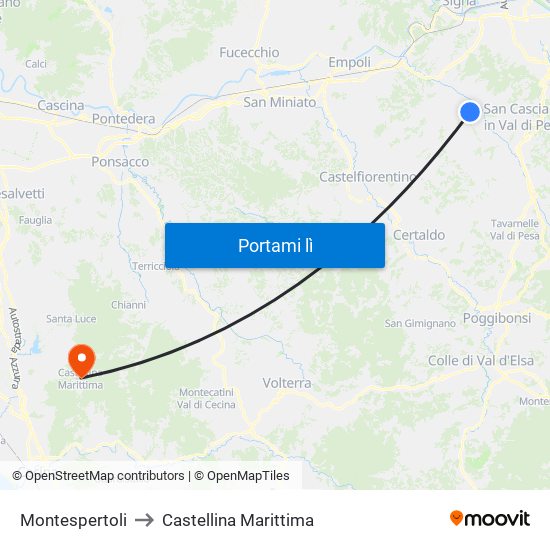 Montespertoli to Castellina Marittima map