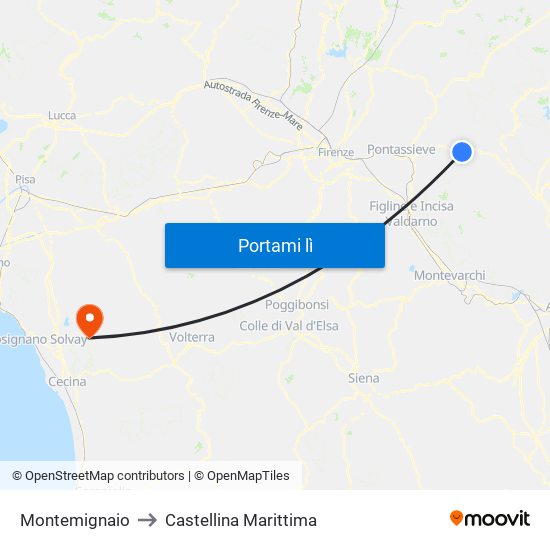 Montemignaio to Castellina Marittima map