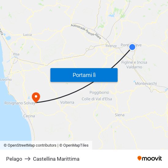 Pelago to Castellina Marittima map