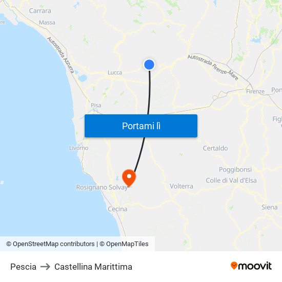 Pescia to Castellina Marittima map