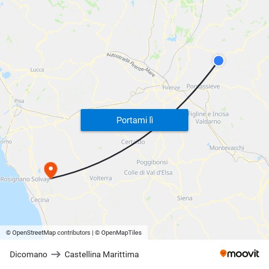 Dicomano to Castellina Marittima map