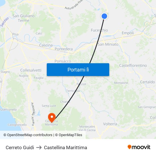 Cerreto Guidi to Castellina Marittima map